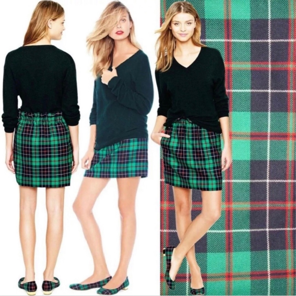 JCREW City Mini Skirt Tartan Plaid Dublin Check Pleated A-Line Green Wool 4